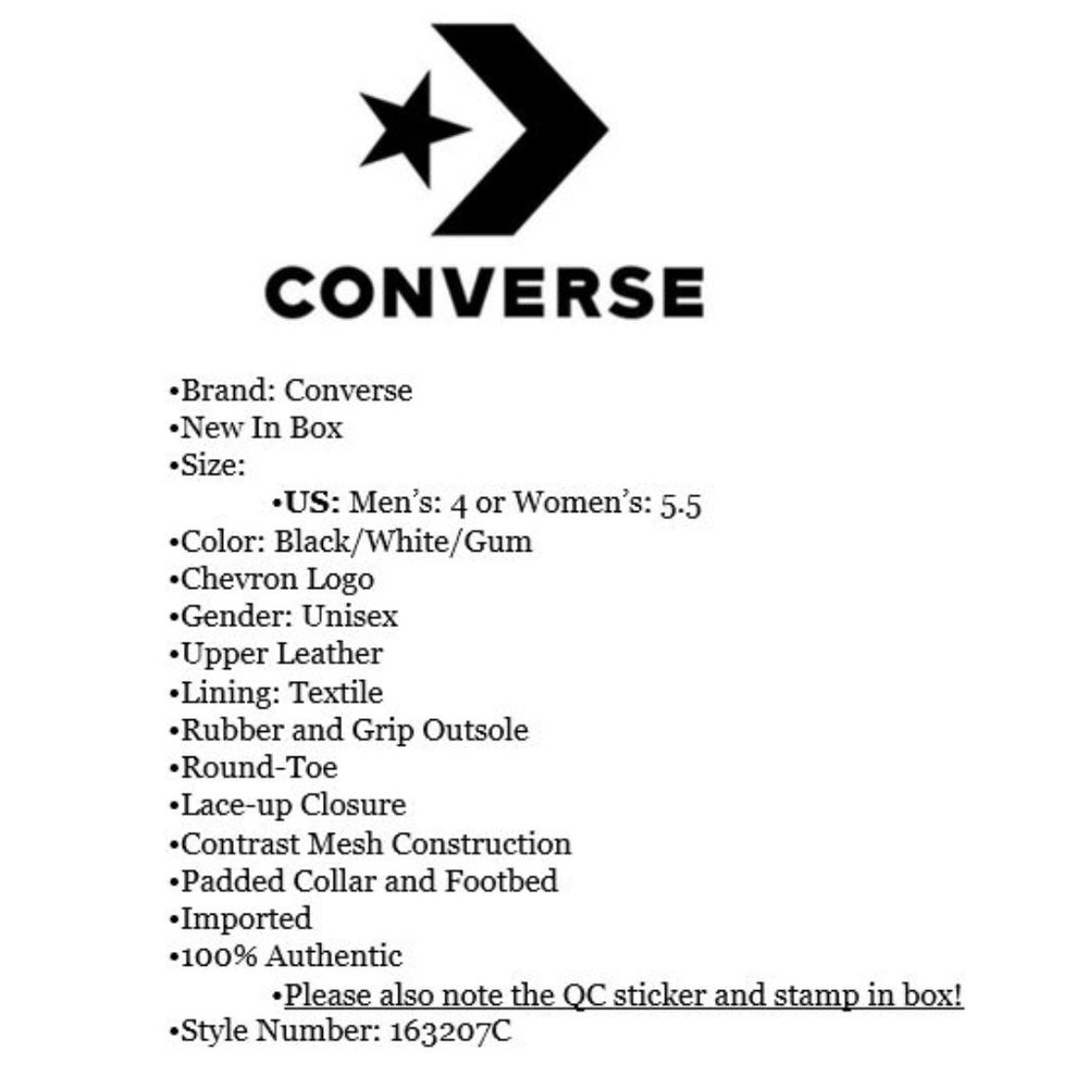 Converse Rival Ox Sneaker UNISEX Size M:4 W:5.5 Low Top Chevron Black White Gum - Picture 10 of 16